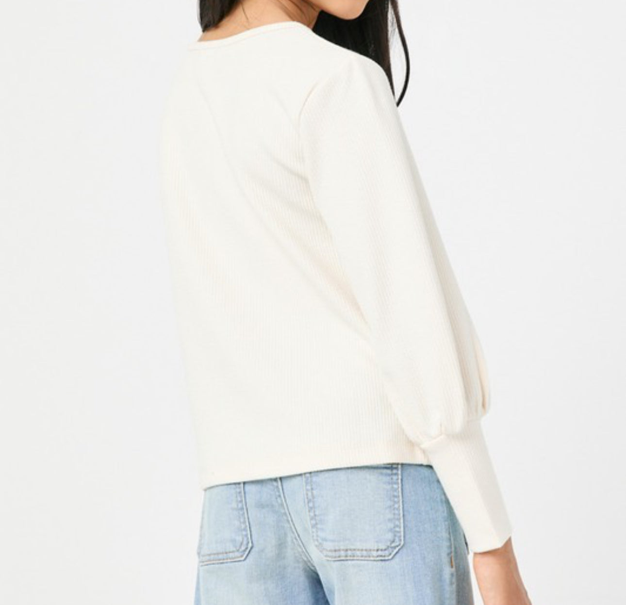 Girls Rib Textured Long Cuff Knit Top