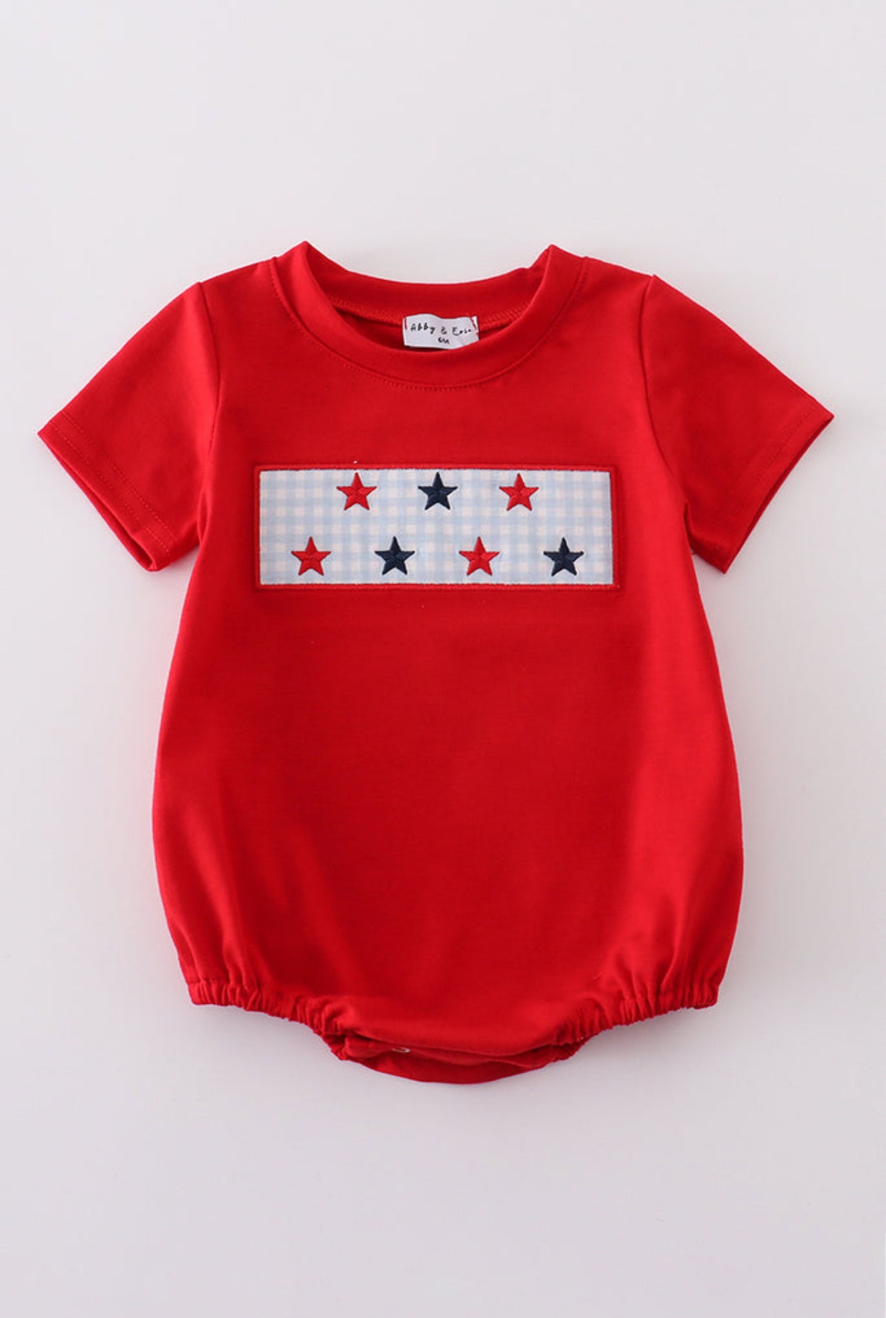 Red with blue gingham embroidered star bubble