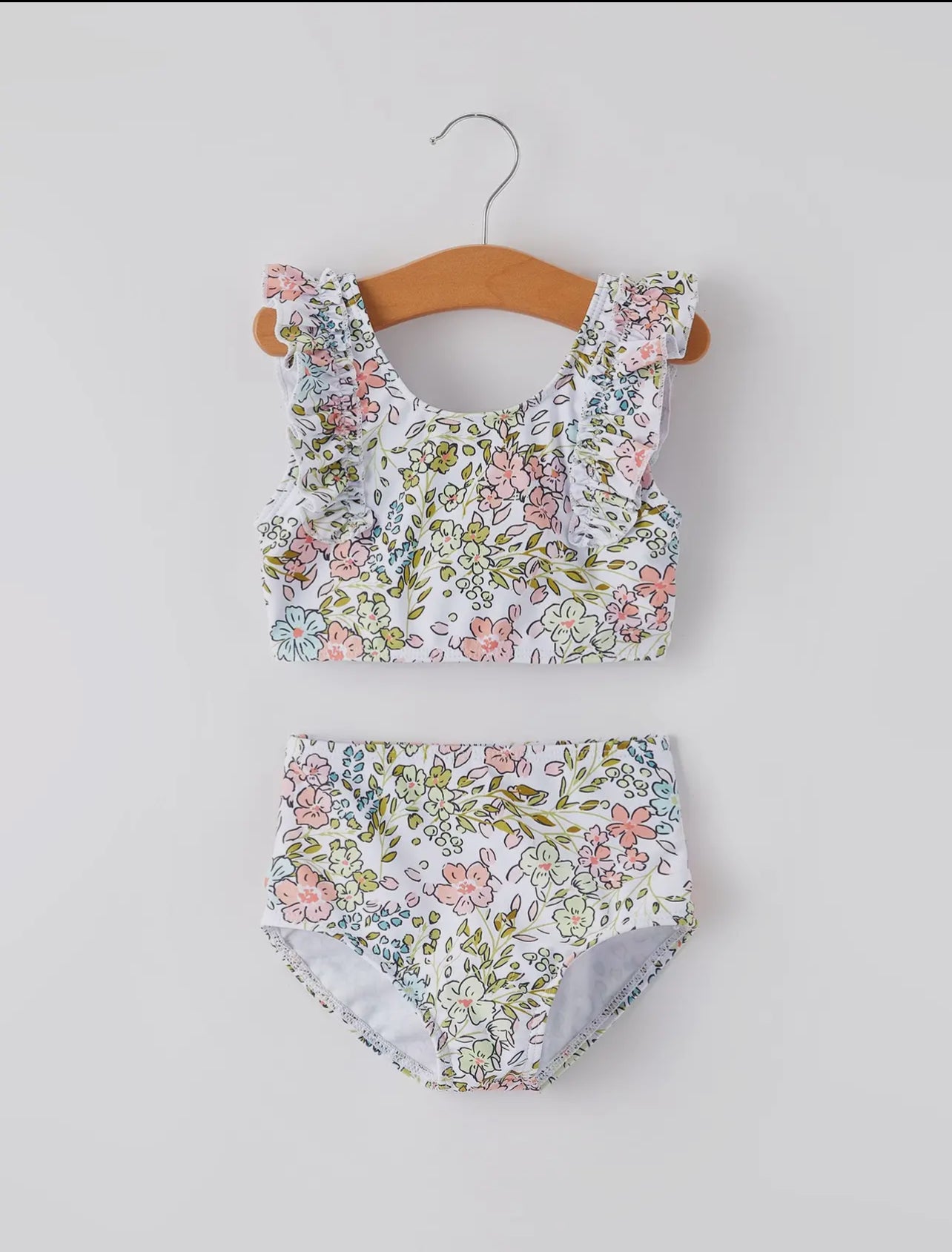 Pink floral girls swimsuit