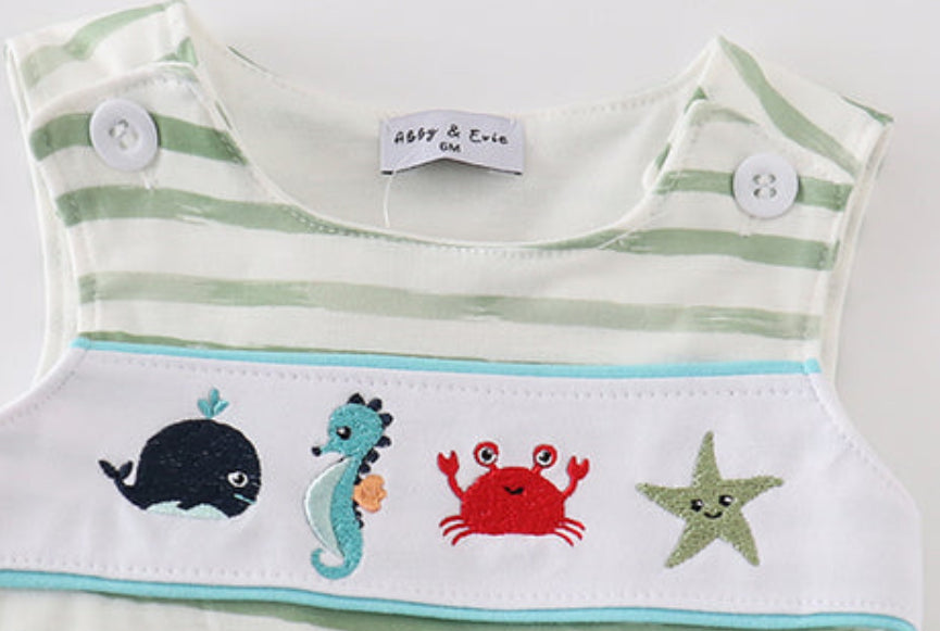 Green striped embroidered marine life bubble