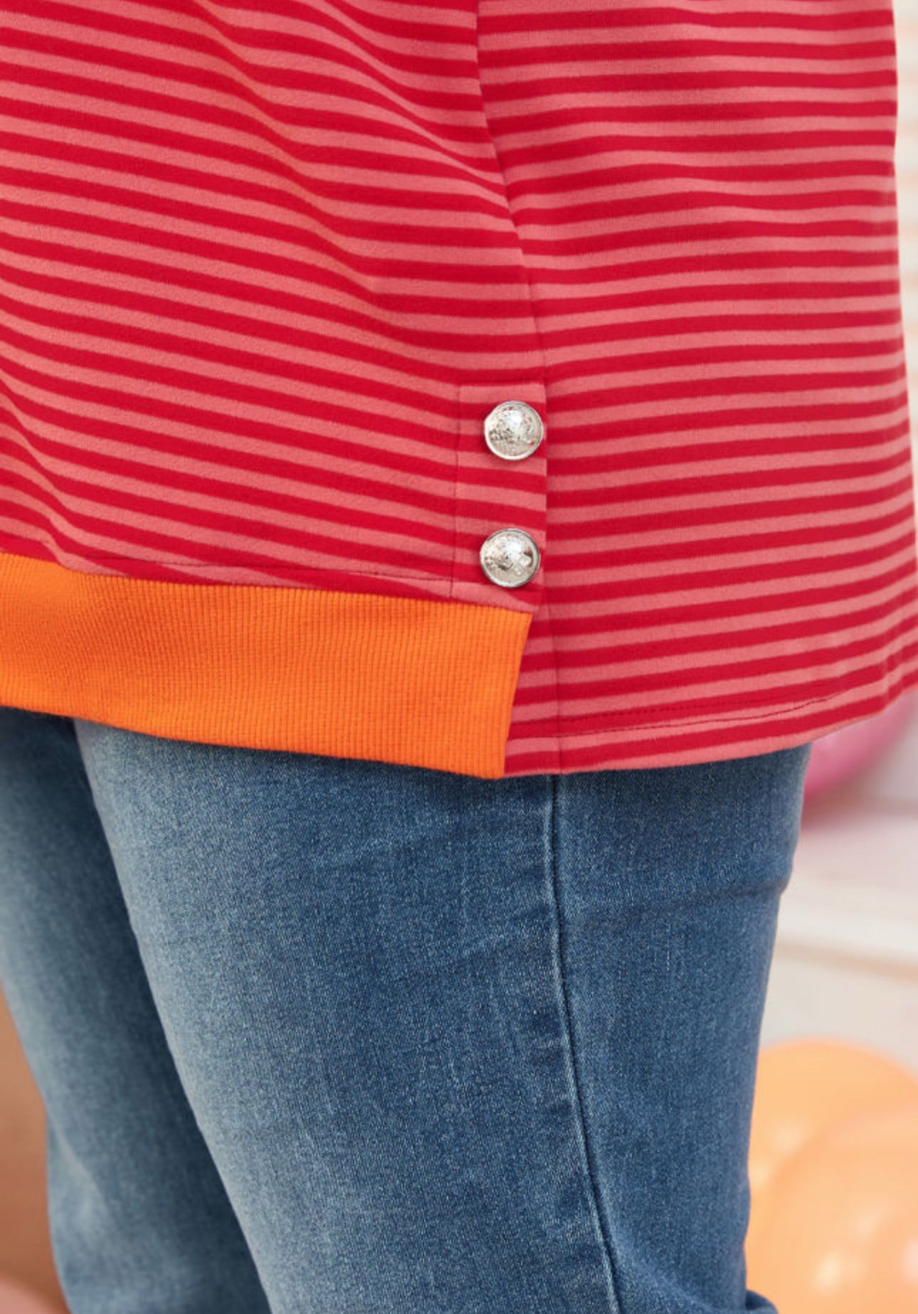 Orange Striped Plus Sized Drop Shoulder Shirt