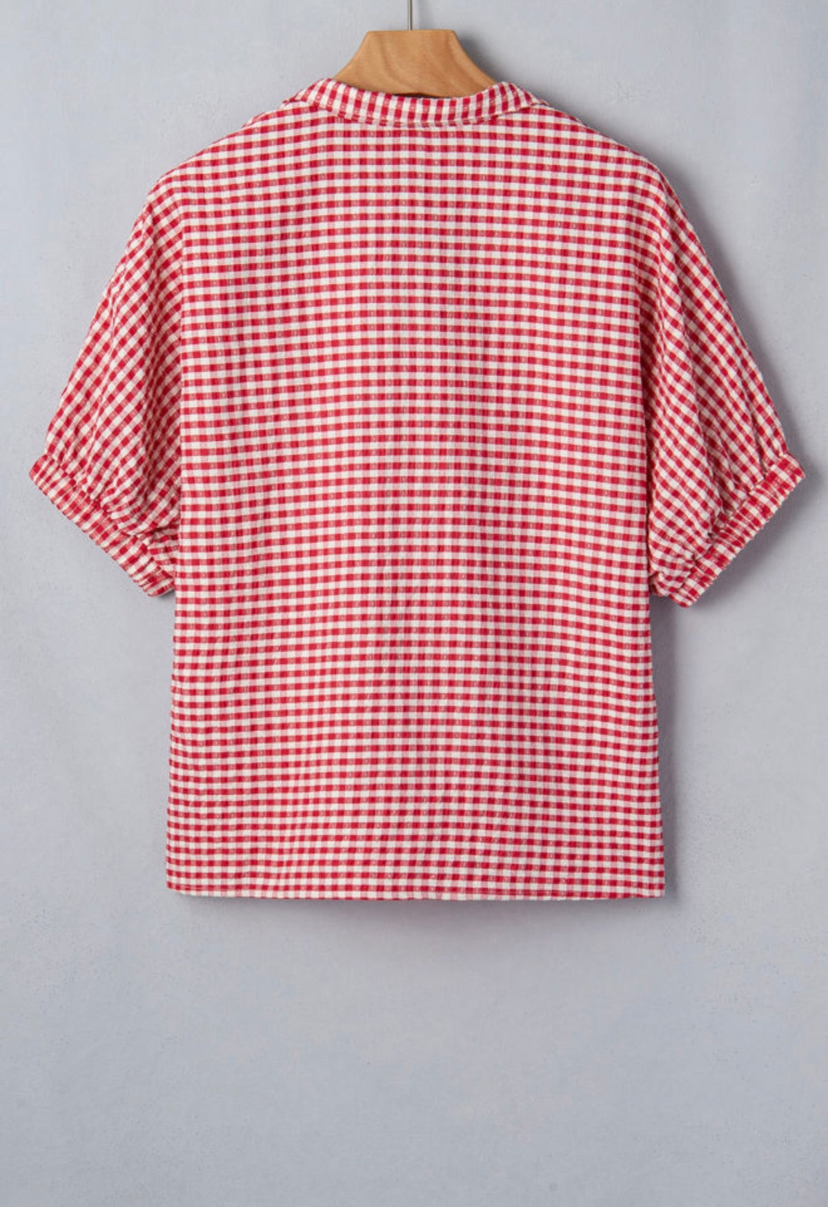 Red Plaid Short Sleeve Blouse