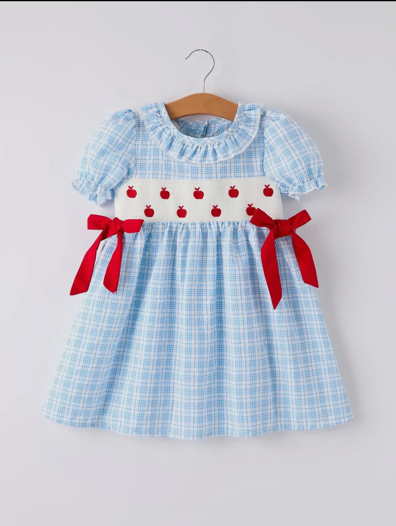 Blue Plaid Apple Embroidered Dress