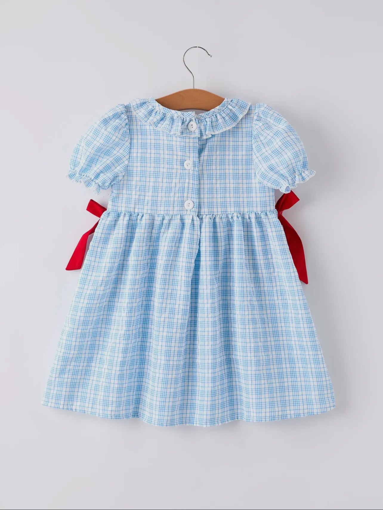 Blue Plaid Apple Embroidered Dress