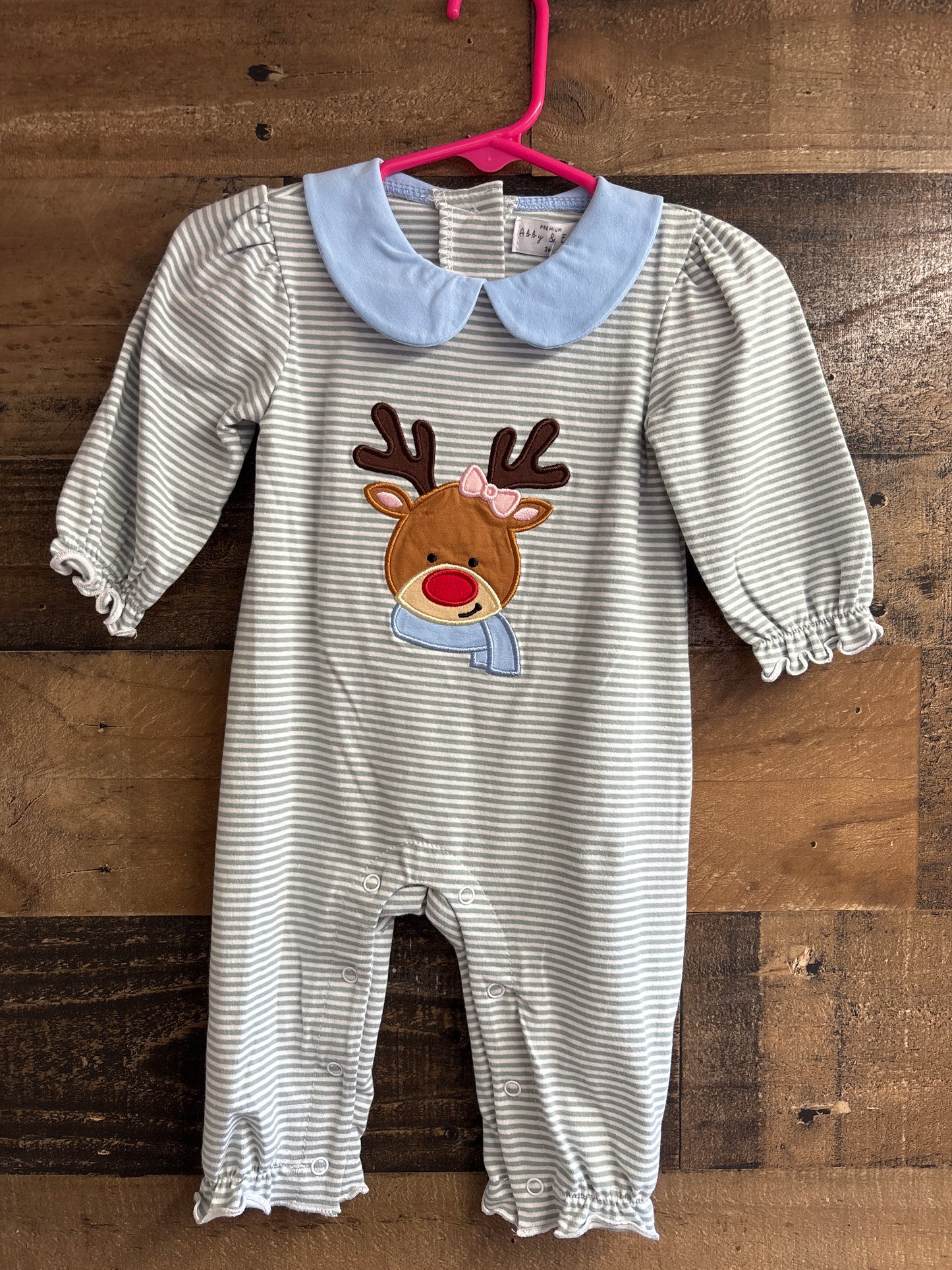 Gray Striped Rudolph Romper
