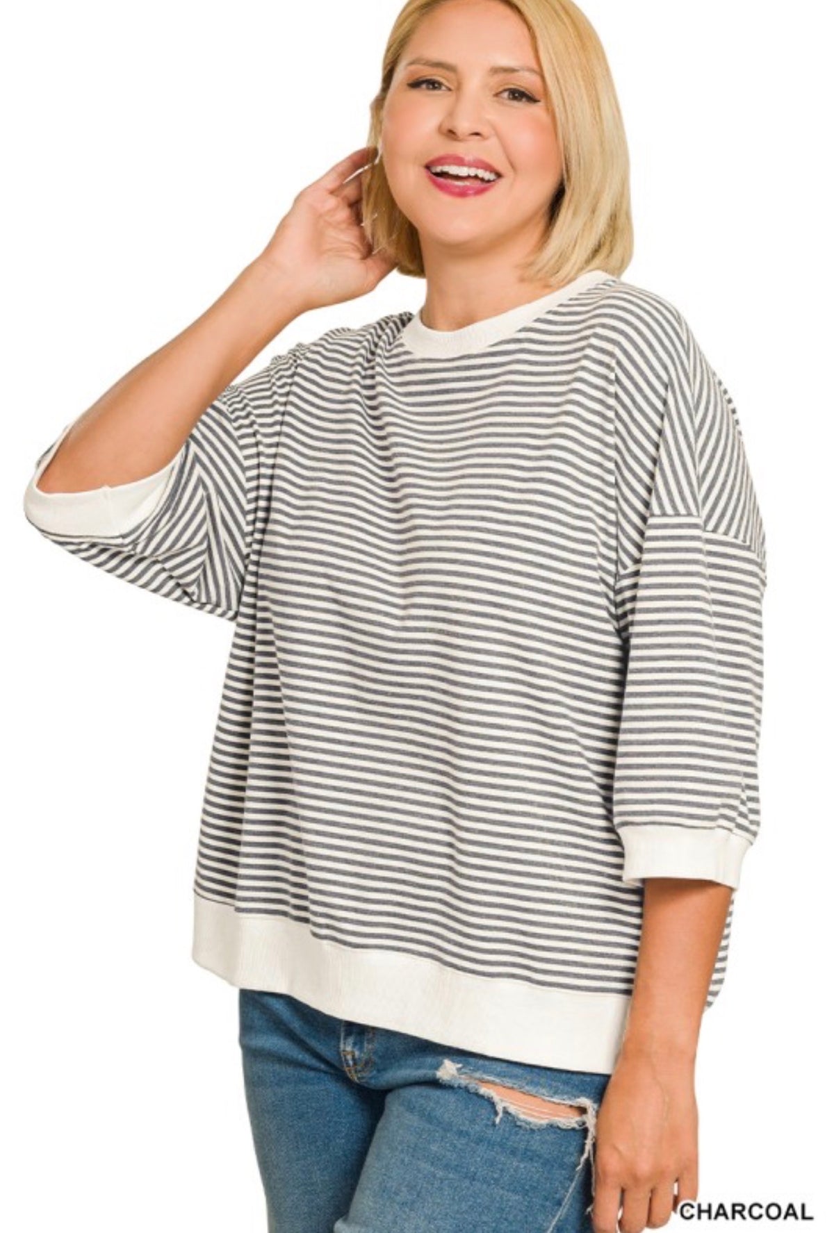 Zenana Striped Contrast Trim Banded Top
