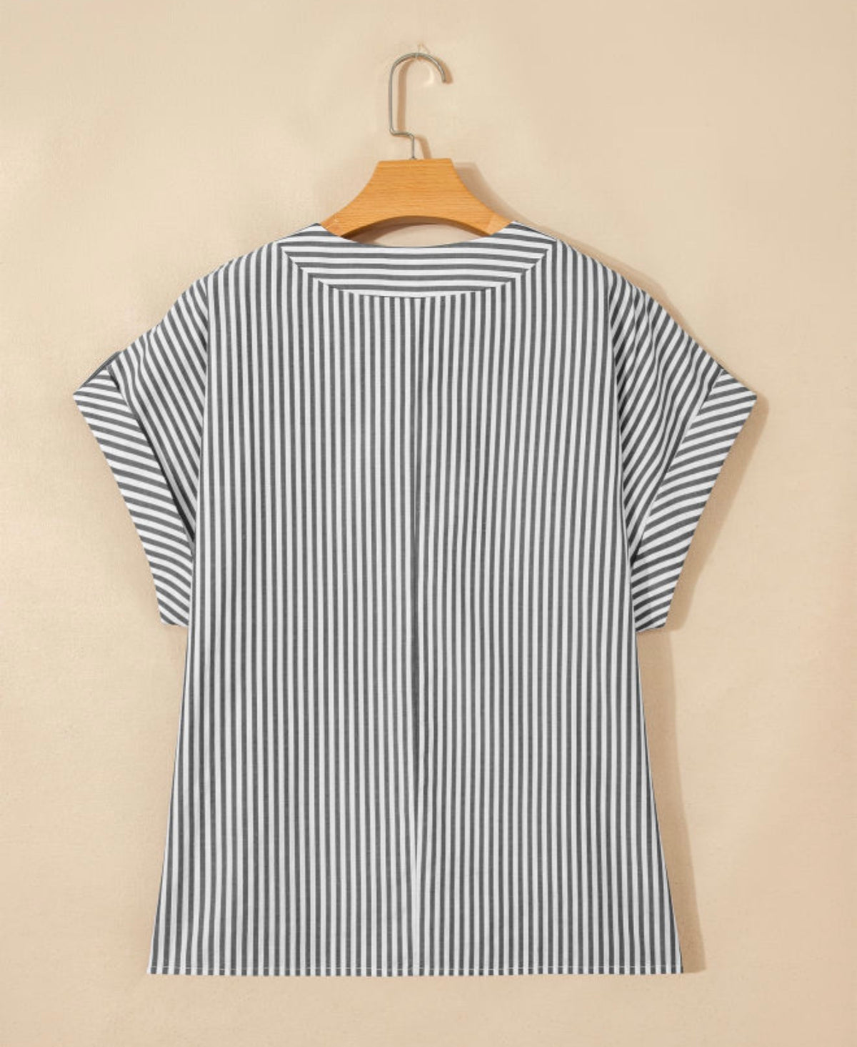 Black Striped Plus Size V Neck Short Sleeve Shirt