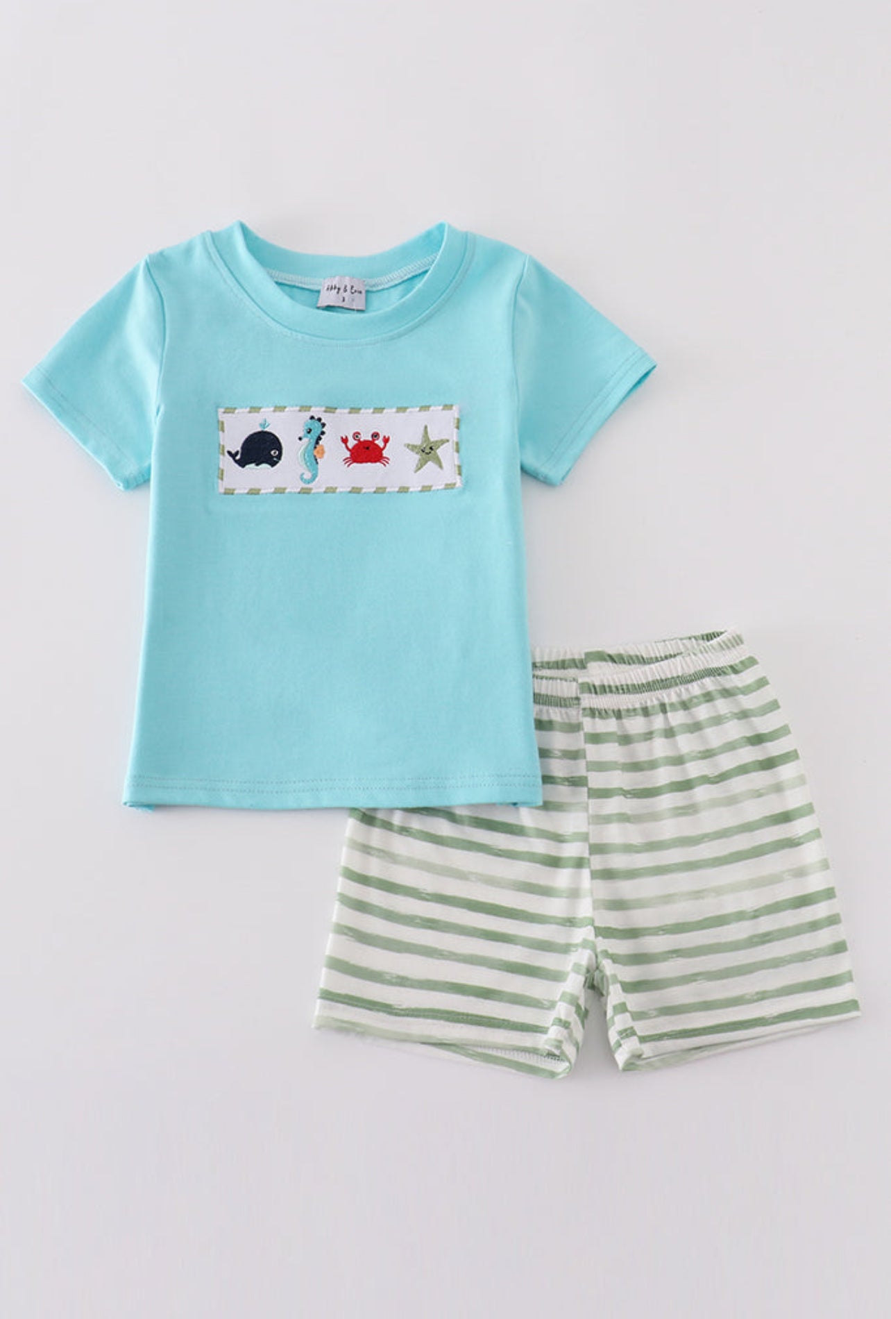 Blue embroidered marine life set