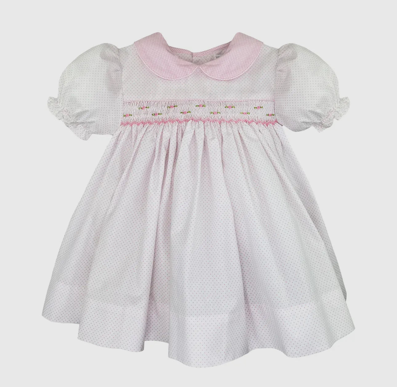 Corded Smocked Dress w/ Pink Dot Fabric