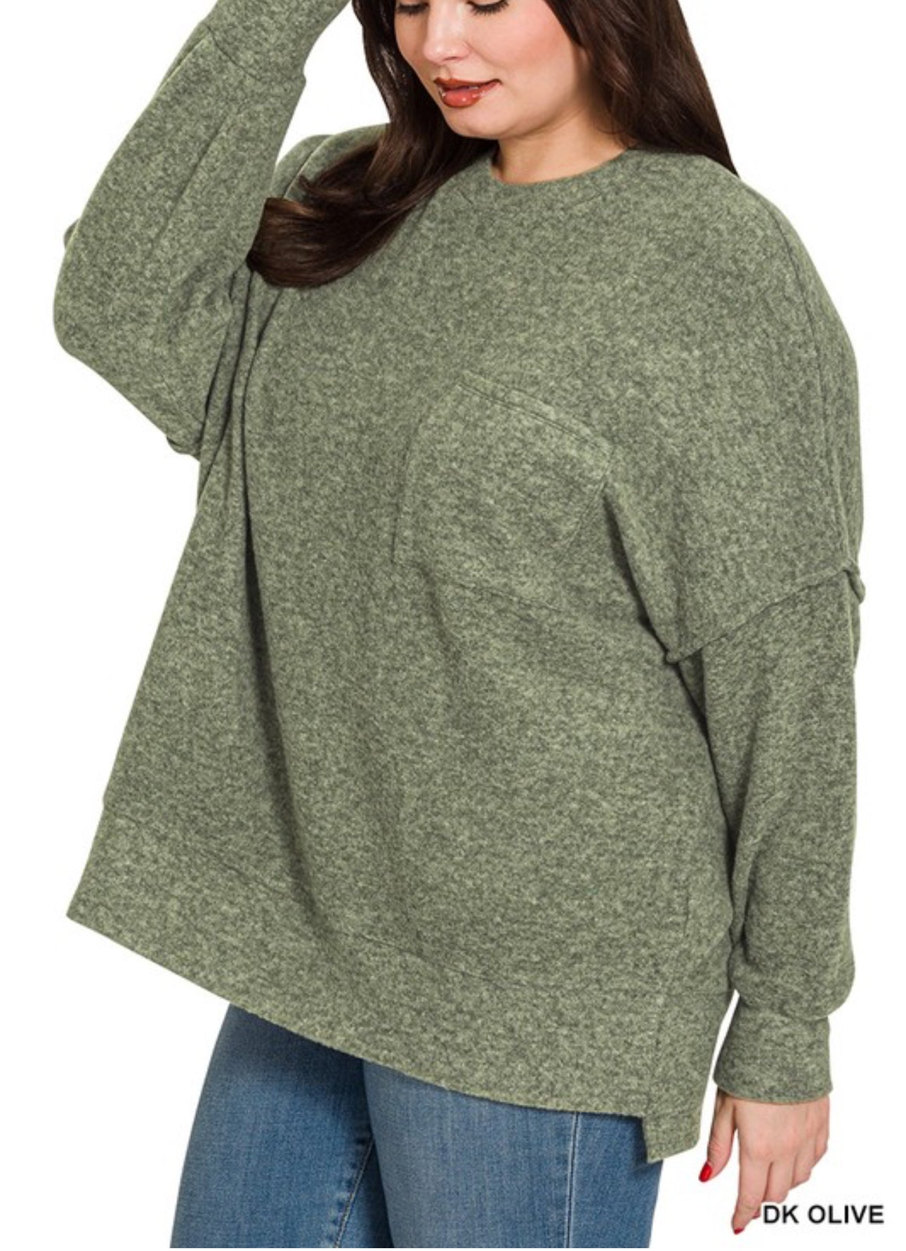 Zenana Dark Olive Dropped Shoulder Oversized Sweater