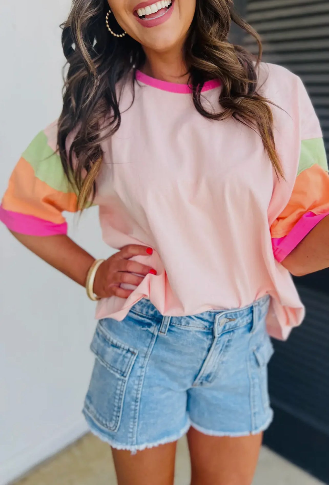 Color Block Stitching Sleeve Oversized Shirt