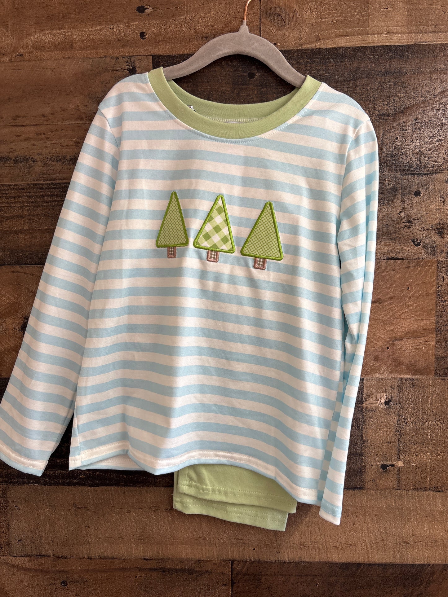 Blue Striped Christmas Tree Boys Pant Set