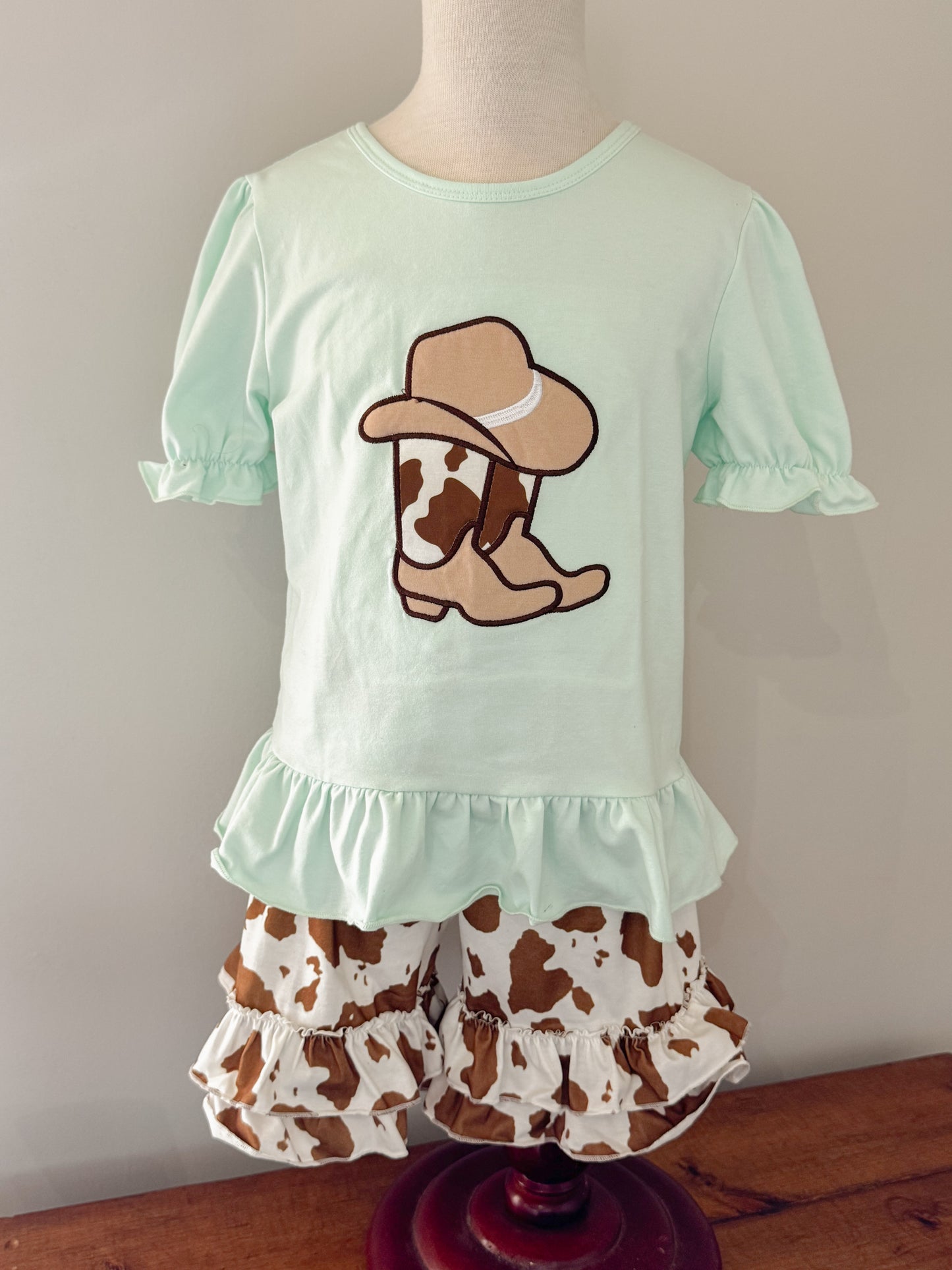 Green Shirt Cow Print Shorts