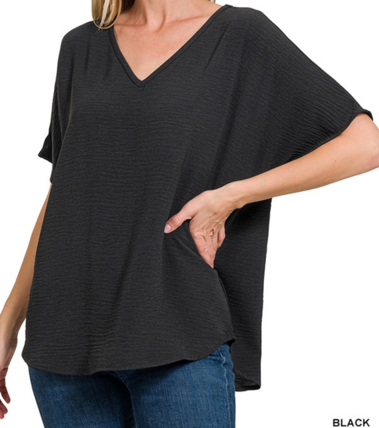 Zenana Woven V-Neck Short Sleeve Shirt