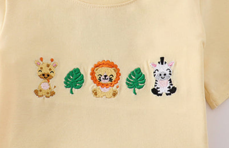 Yellow striped embroidered animal set