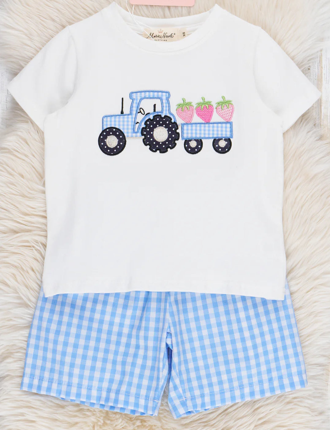Gingham Embroidered Strawberry Tractor Set