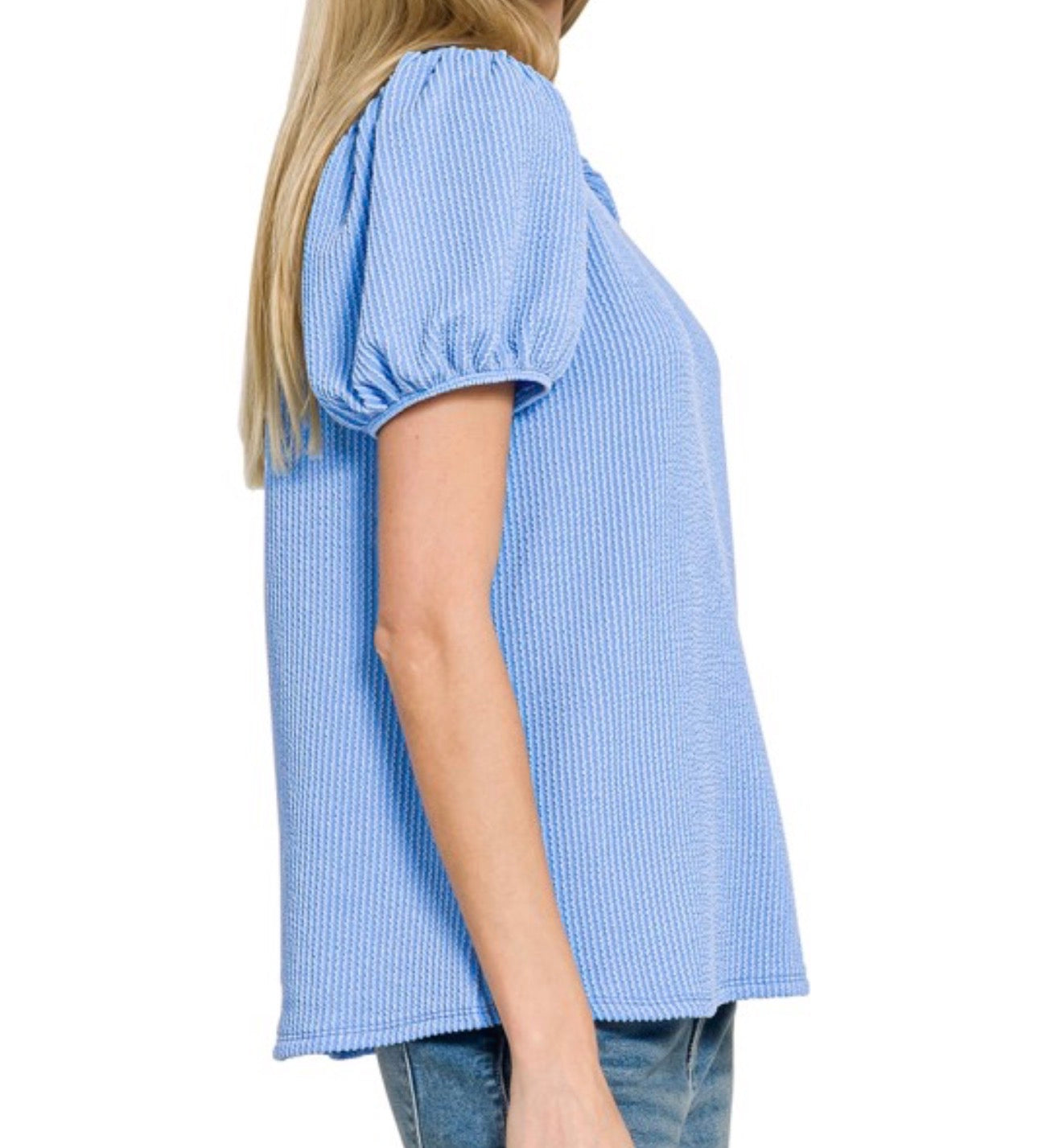 Zenana Ribbed Puff Sleeve Top