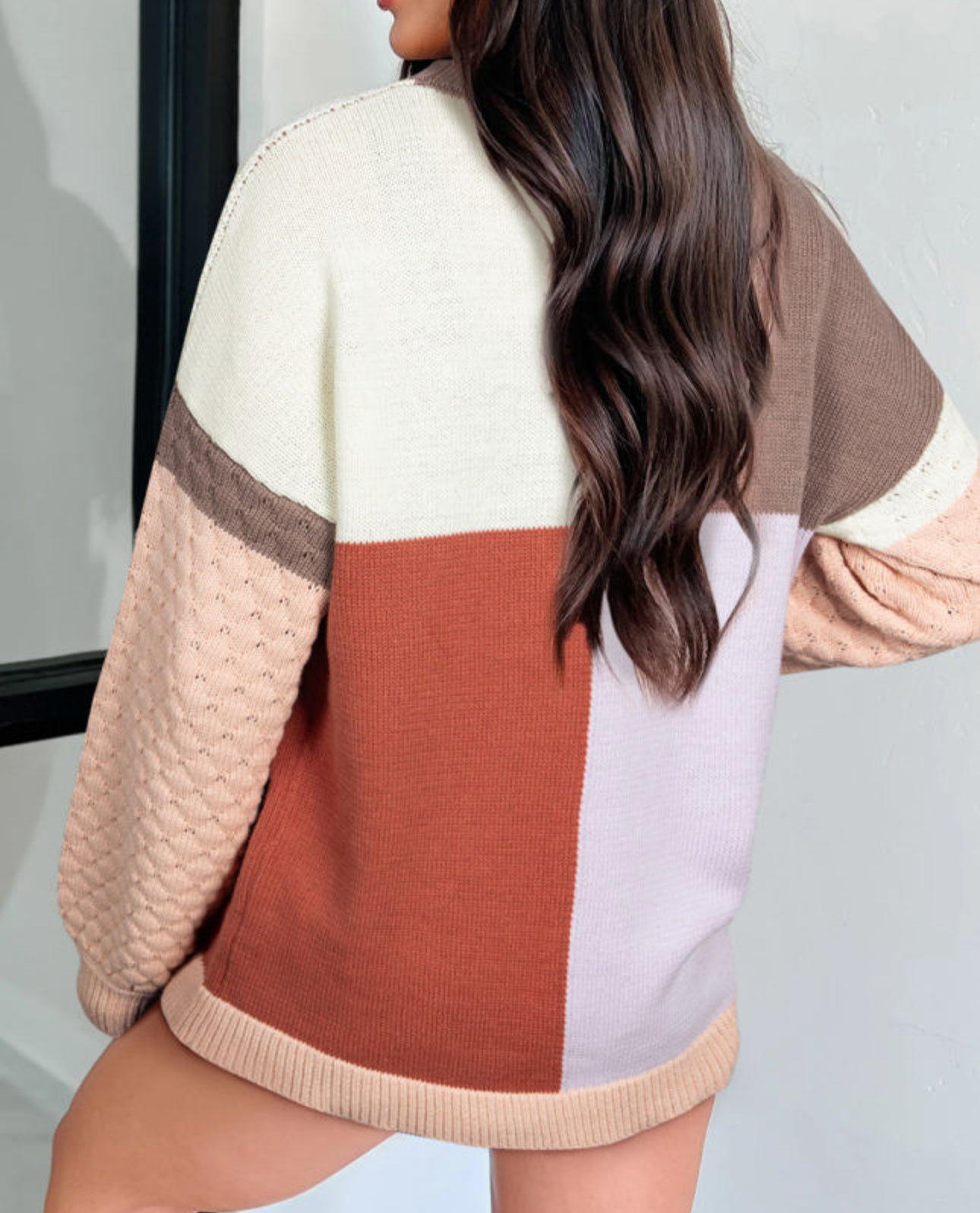 Coffee Mix Texture ColorBlock Knit Baggy Sweater