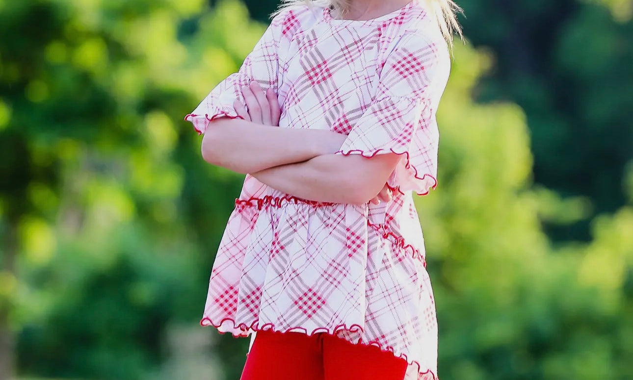 Red Plaid Ruffle Shirt