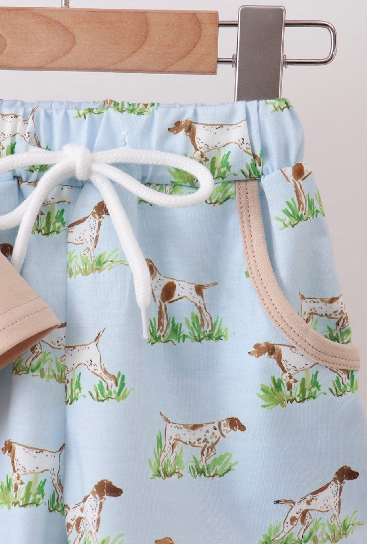 Khaki Puppy Embroidered Short Set