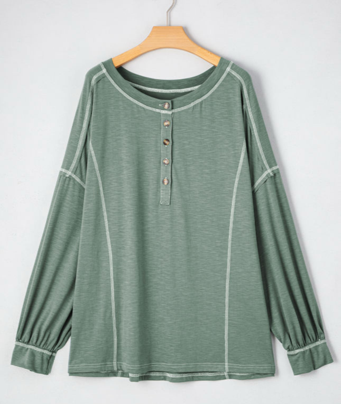 Plus Sized Exposed Seam Drop Shoulder Henley Top