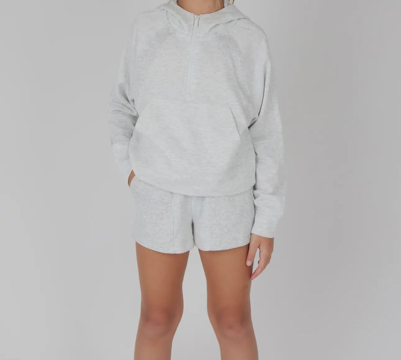 Girls Half Zipped Hoodie Short Set