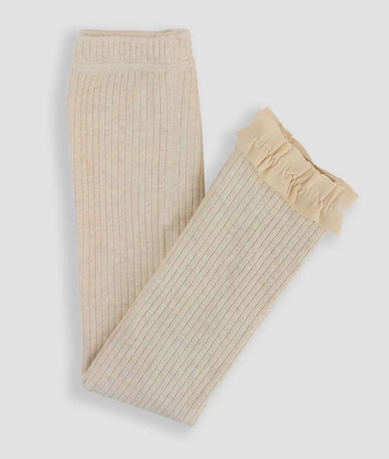 Rugged Butts Heather Oatmeal Ribbed Knit Footless Ruffled Tights