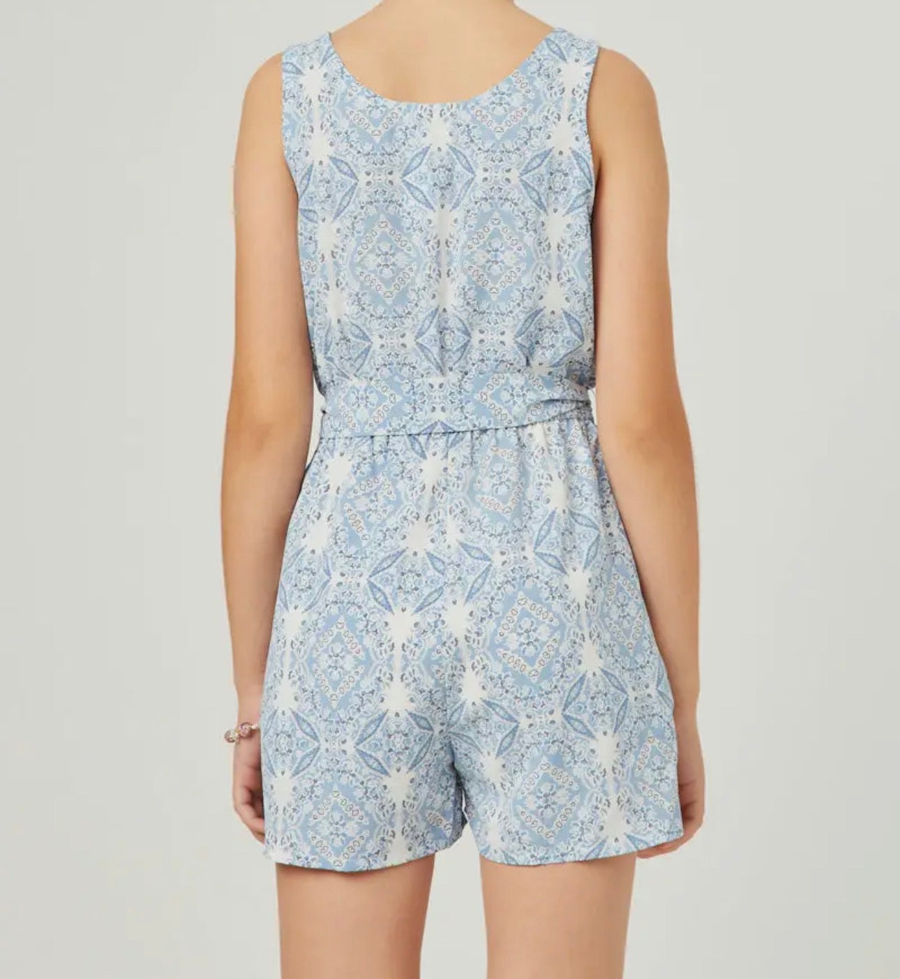 Girls Bandana Print Belted Button Detail Romper