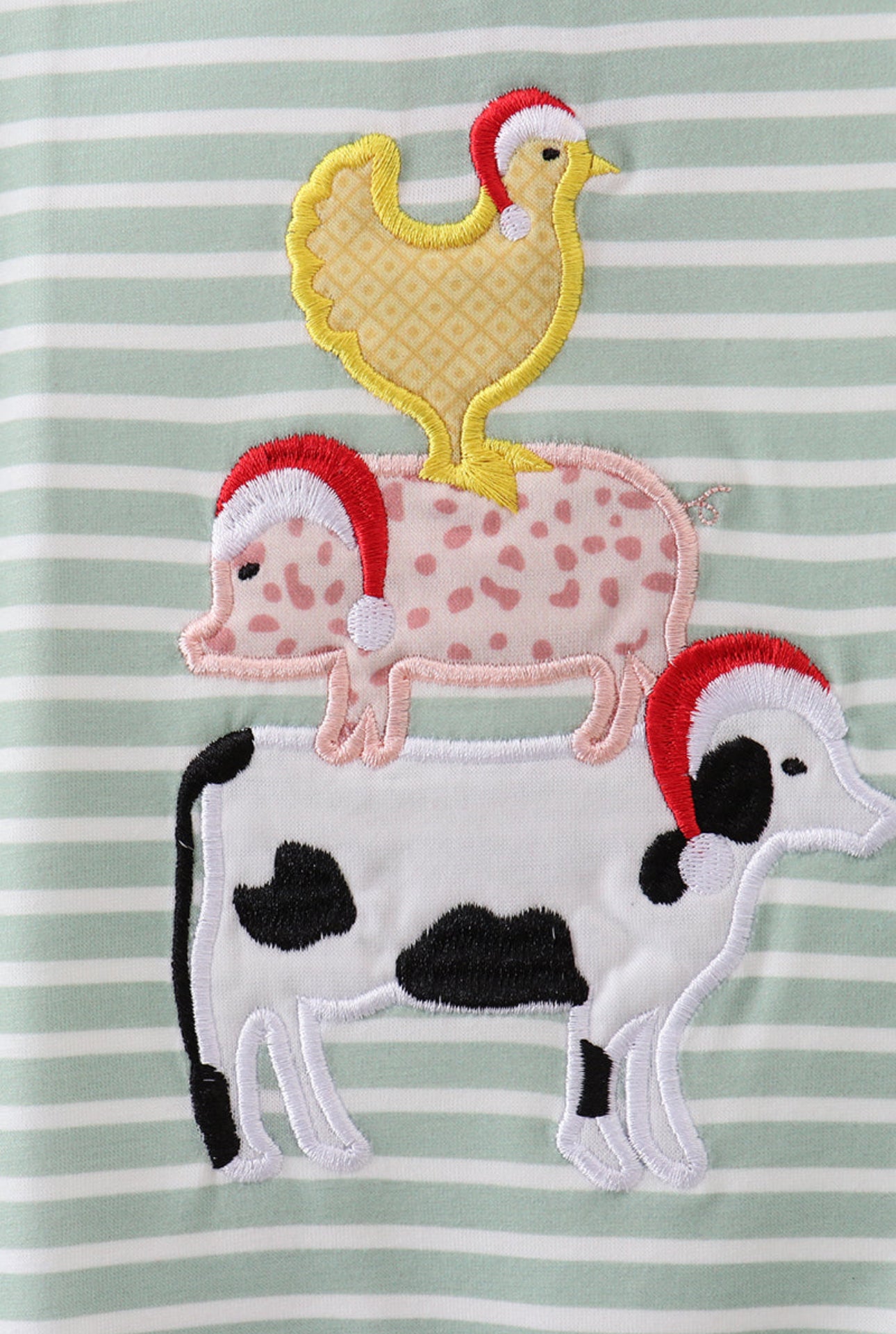 Green Striped Christmas Farm Animal Romper