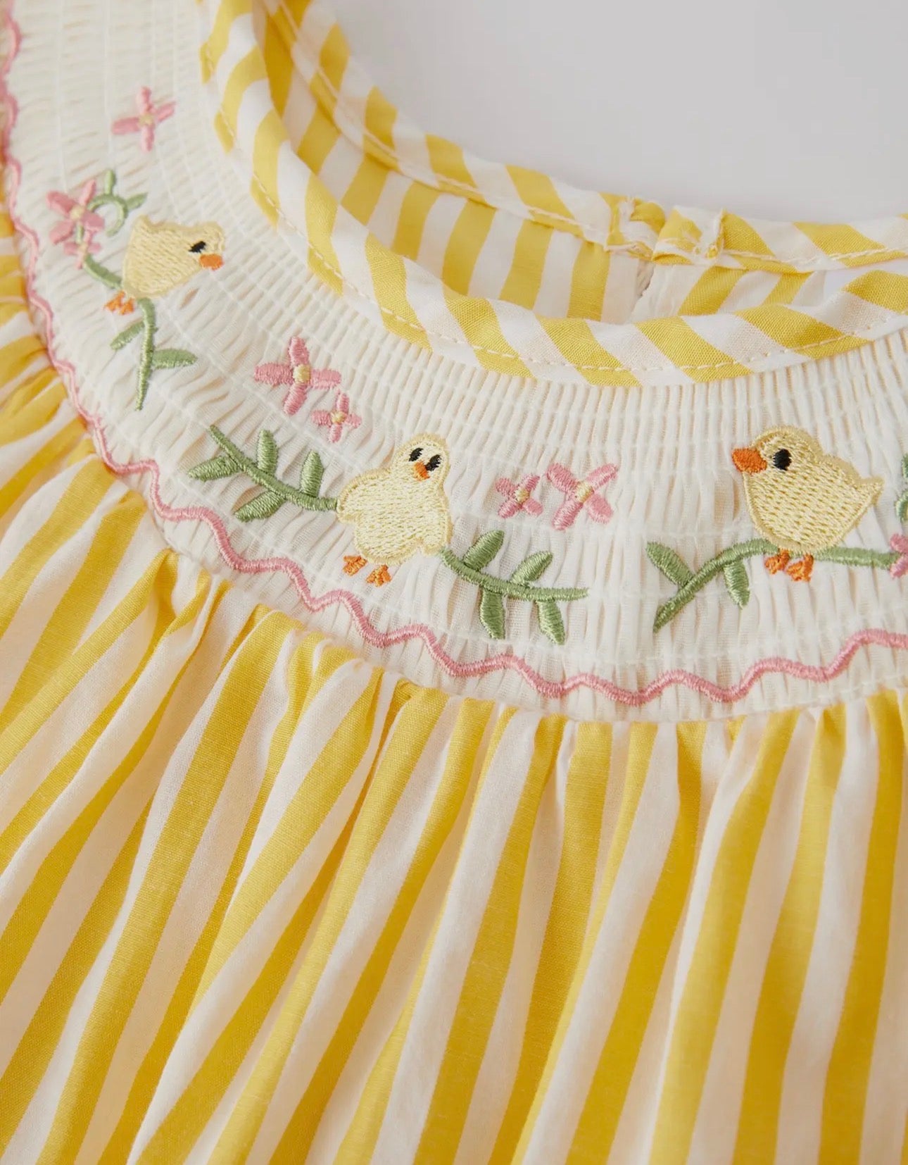 Girls Easter Embroidered Chicken Floral Smocked Dress