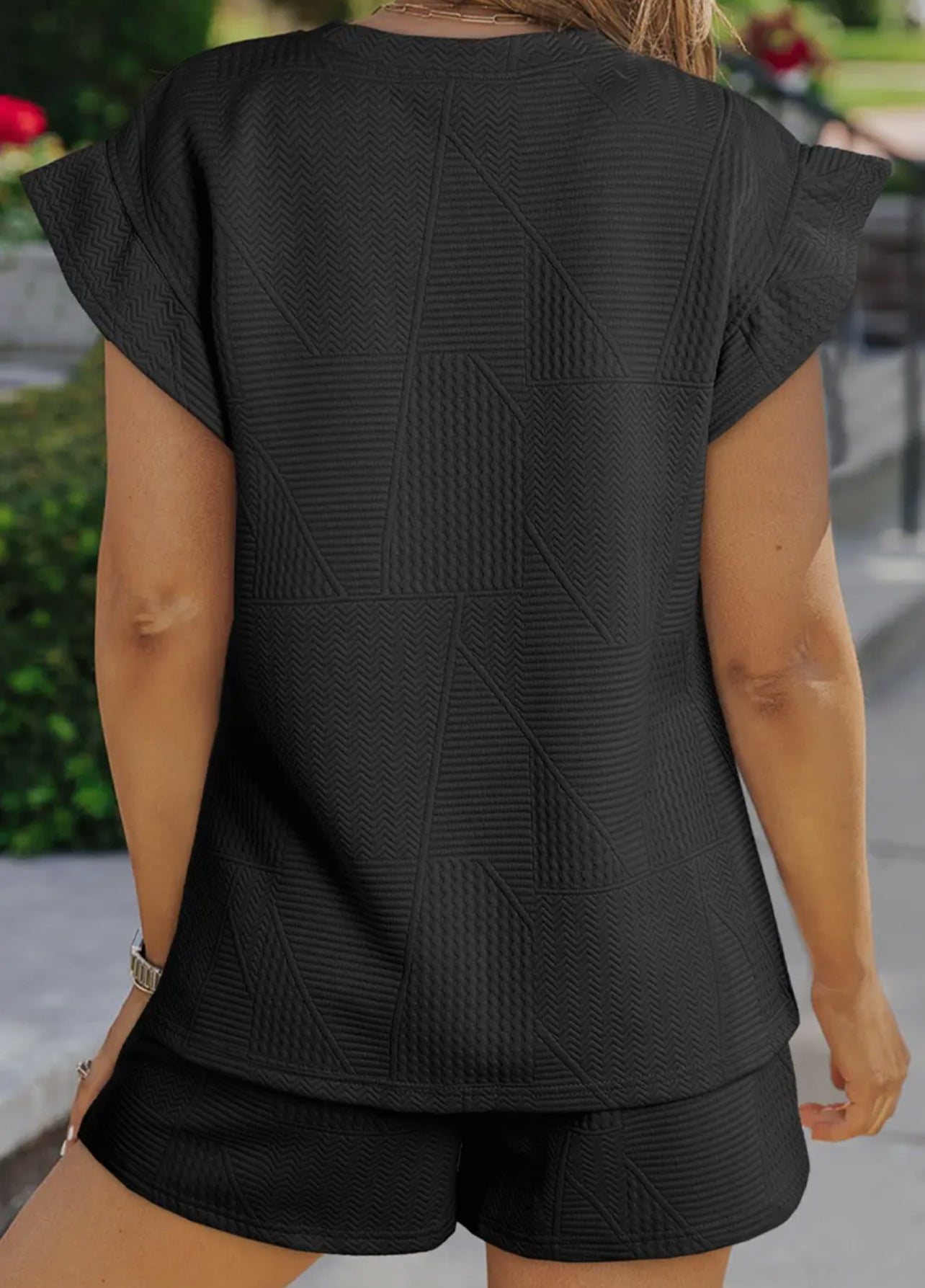 Black Textured Ruffle Tee & Shorts