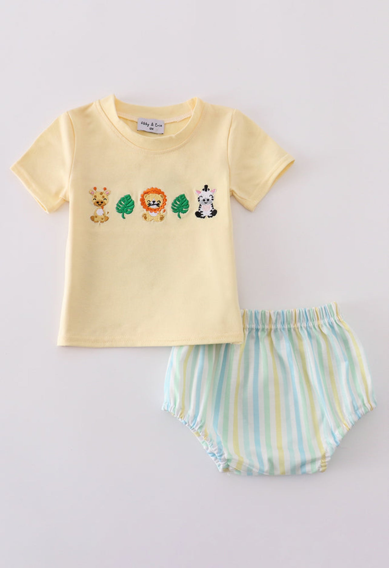 Yellow striped embroidered animal bloomer
