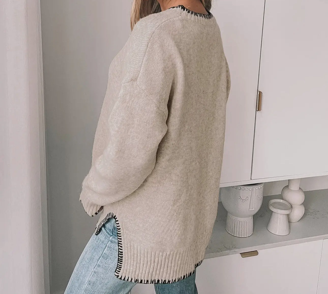 Knit Sweater w/ Contrast Trim