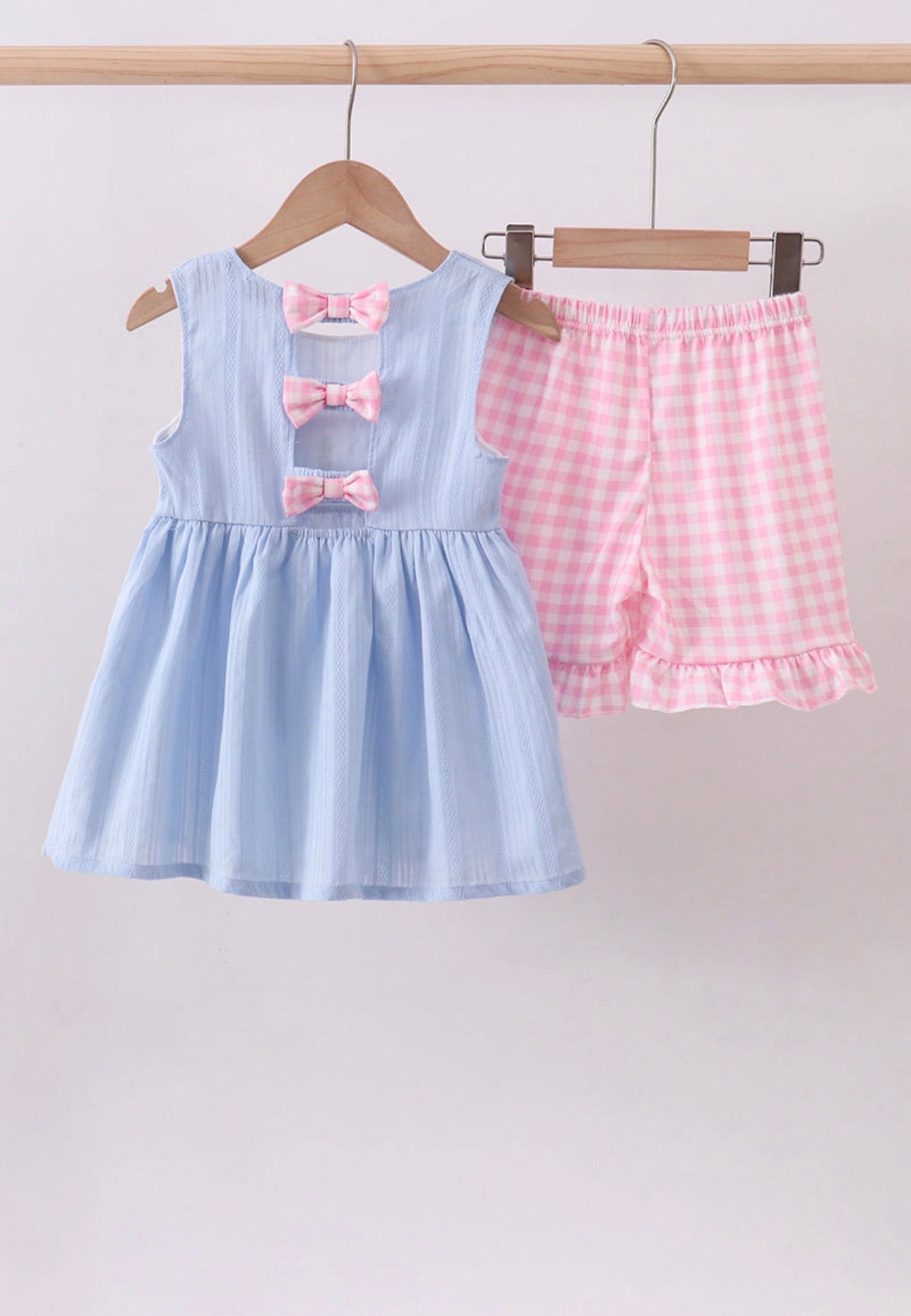 Blue Sailboat Embroidered Pink Gingham Short Set