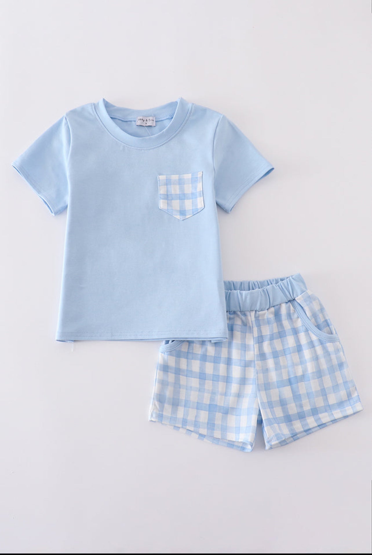 Blue plaid boys short set