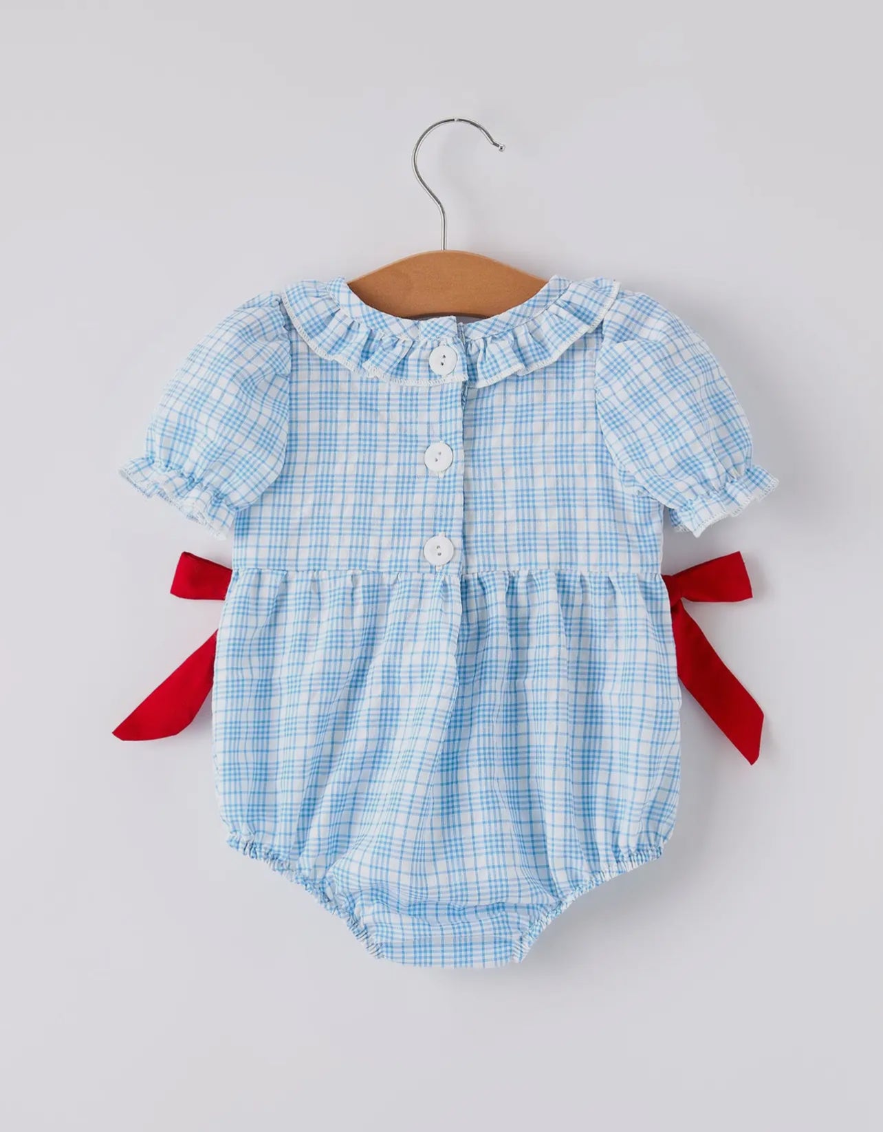 Apple Embroidery Plaid Romper