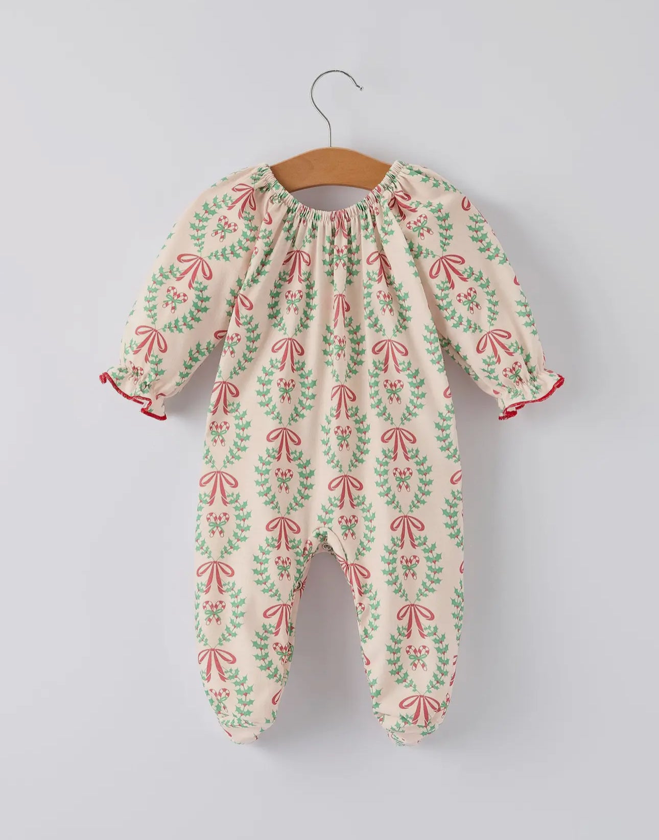 Christmas Wreath Print Baby Girls Romper Long Sleeve Outfit