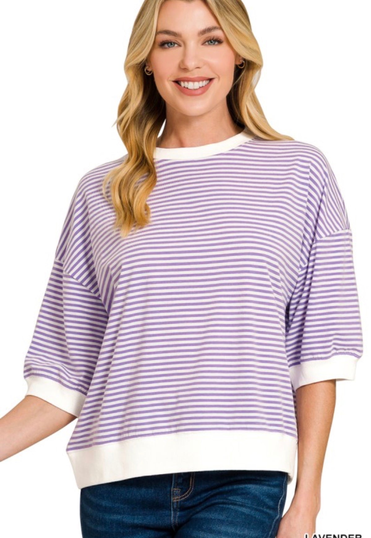 Zenana Striped Contrast Trim Banded Top