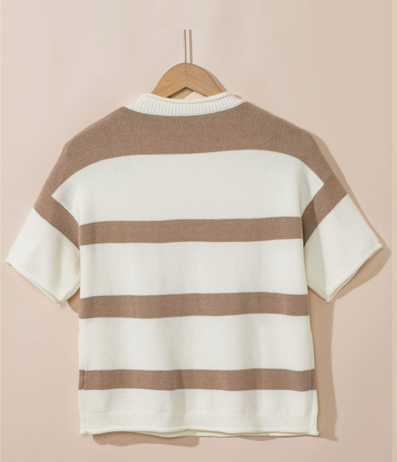 Khaki Striped Dropped Short Sleeve Sweater