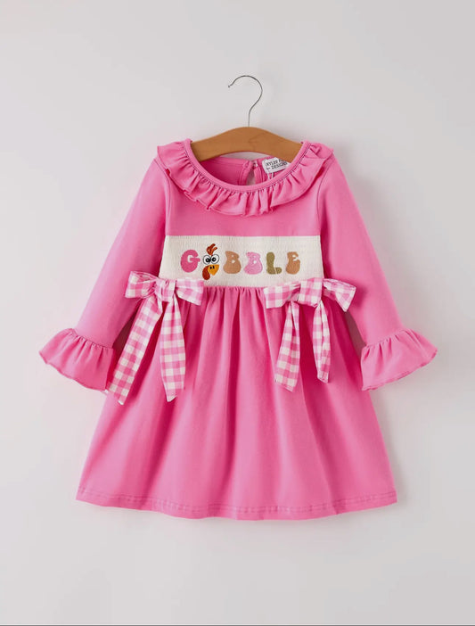 Thanksgiving “Gobble” Smocked Embroidered Dress