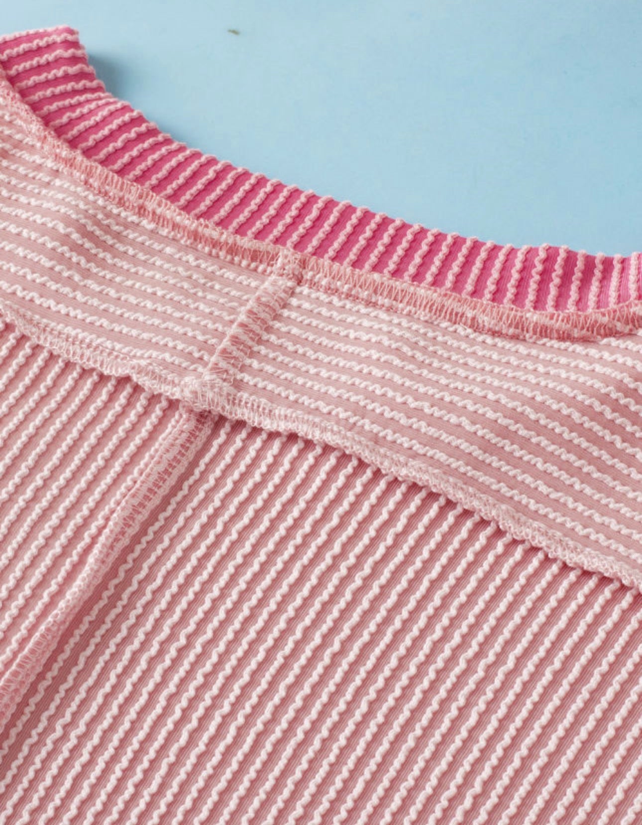 Light Pink Textured Contrast Trim Round Neck TShirt
