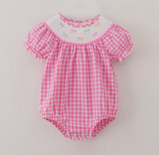 Baby Girls Summer Bow Embroidered Smocked Bubble