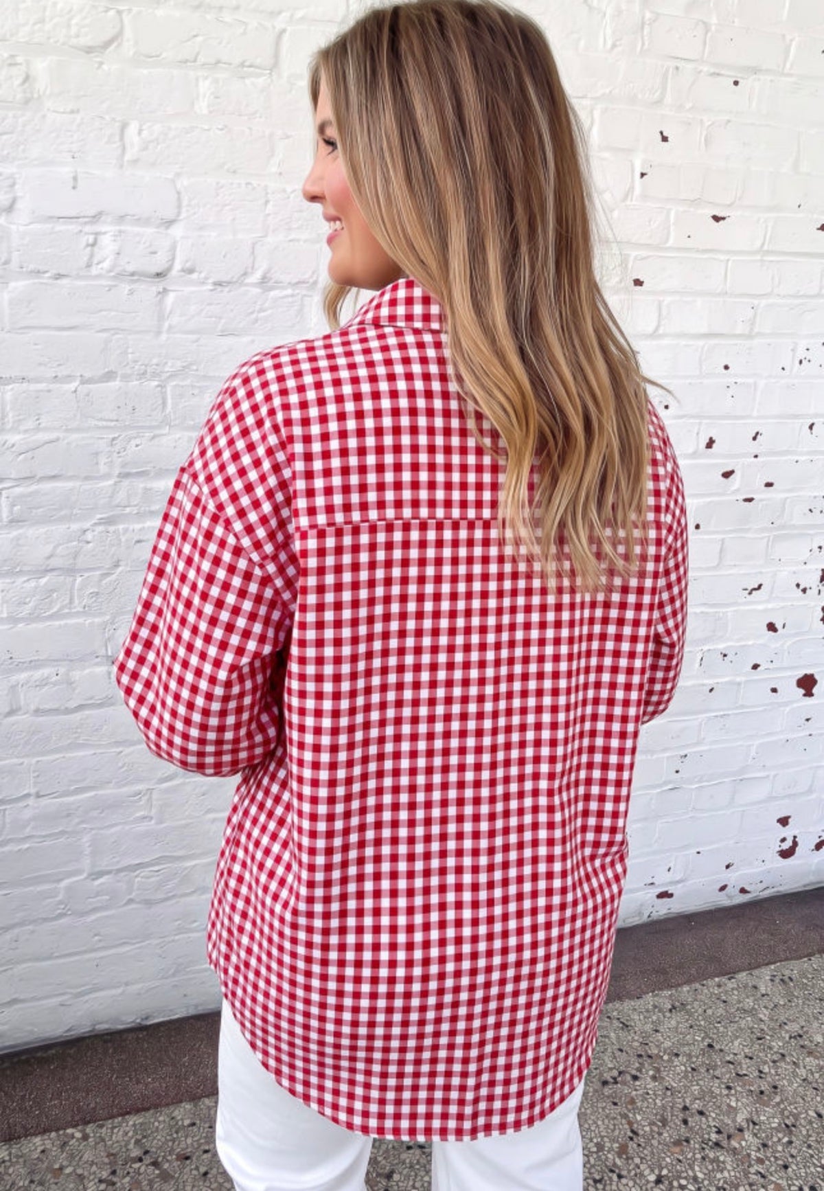 Plus Size Red Plaid Long Sleeve Shirt