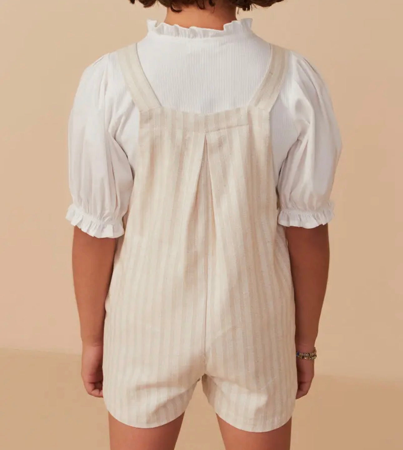Girls Striped Pleat Detail Overall Shorts
