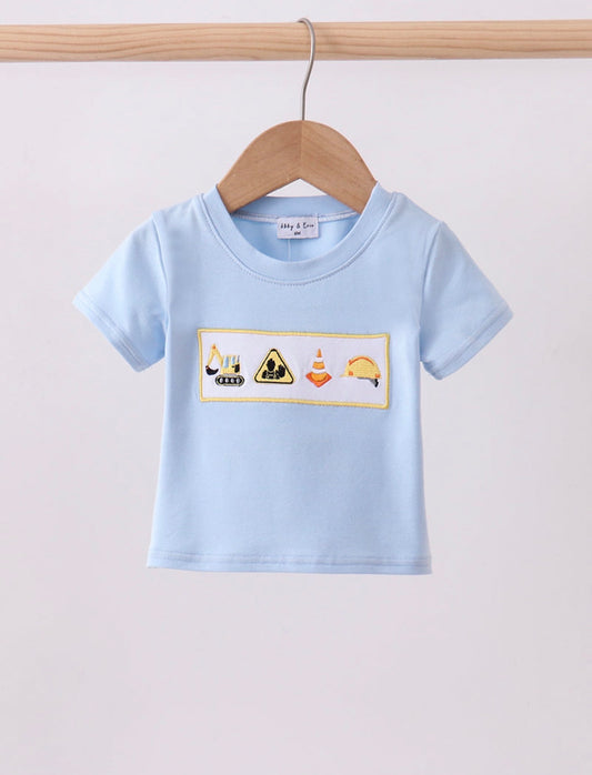 Blue Engineering Vehicle Embroidered Top