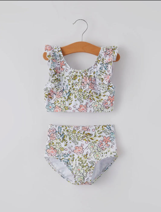 Pink floral girls swimsuit