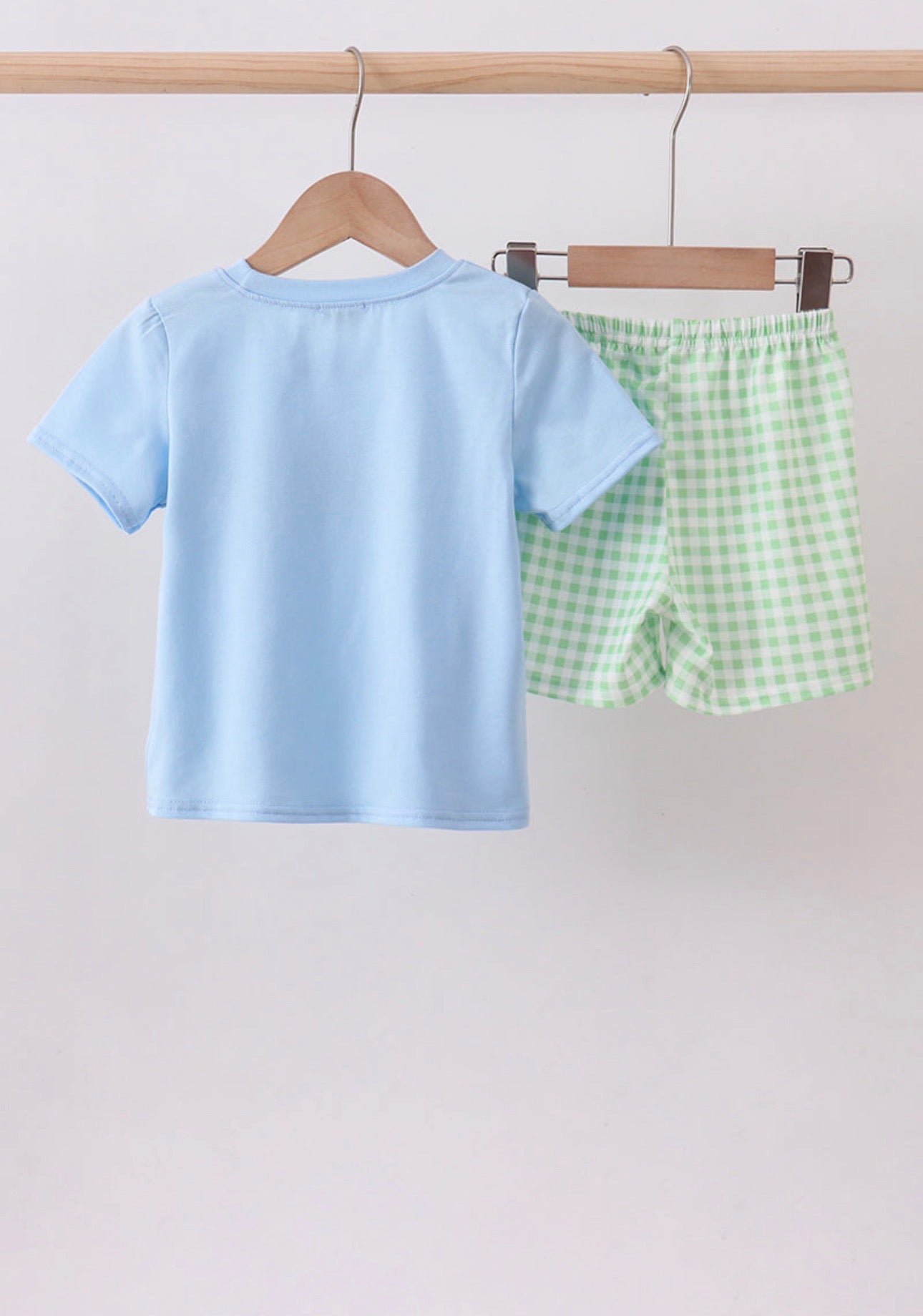 Blue Dino Smocked Gingham Boys Short Set