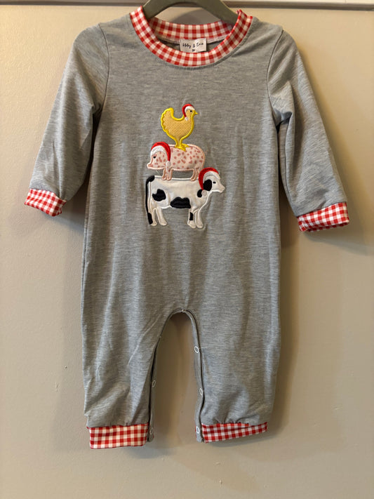 Gray Christmas Farm Animal Romper