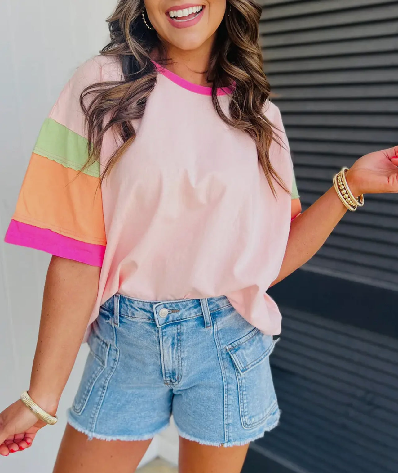 Color Block Stitching Sleeve Oversized Shirt