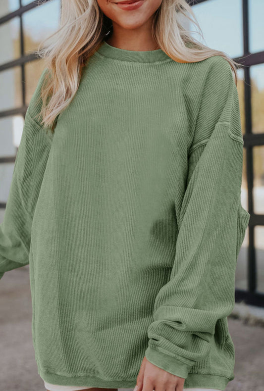 Green Ribbed Corduroy Oversized Sweatshirt